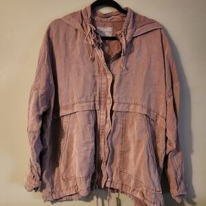 Lucky Brand Tan Hooded Lyocell And Linen Jacket